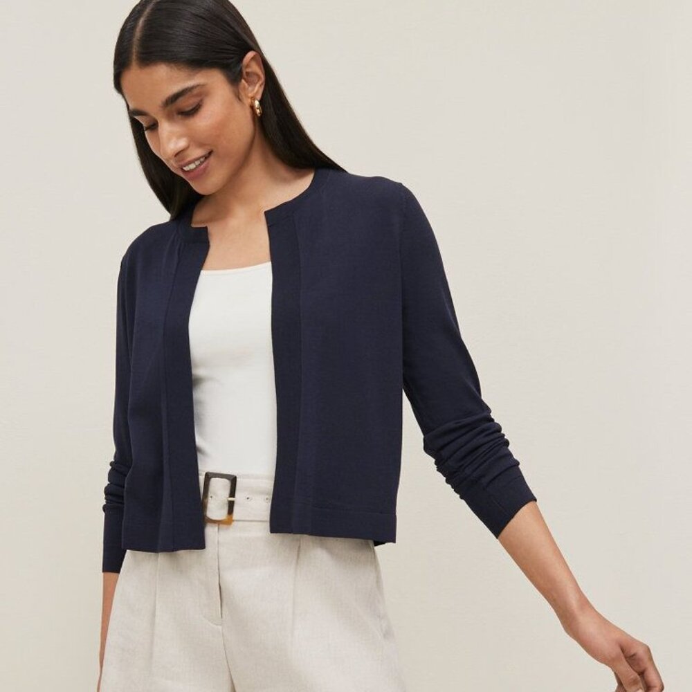 NWT Ann Taylor Seasonless Cropped Open Cardigan in Night Sky